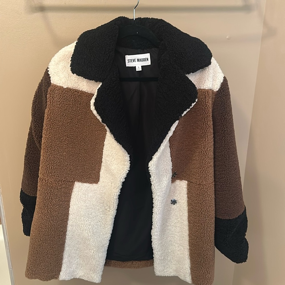 Steve Madden, size small plush color block teddy coat